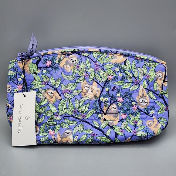 Vera Bradley Handbags - NWT Vera Bradley Purple Sloth Hanging Around Medium Cosmetic Bag Plastic Lining